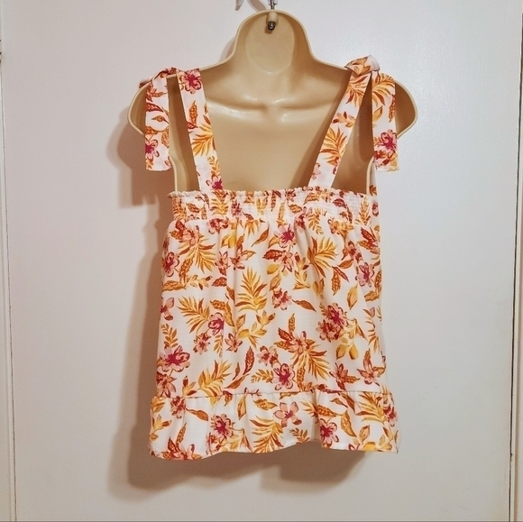 Hippie Rose Floral Tie Strap Smocked Top Ivory Orange Medium - Picture 5 of 12